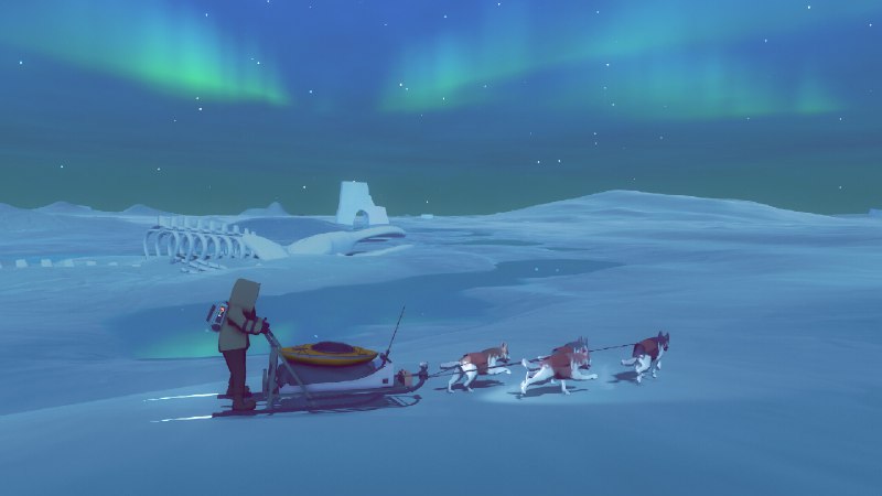 无尽的冬天/Arctico使用狗拉雪橇、皮划艇和降落伞探索Arctico！建立和定制你的营地，收集资源和样本，设置实验室，在这个宁静的岛屿上照顾好你的狗