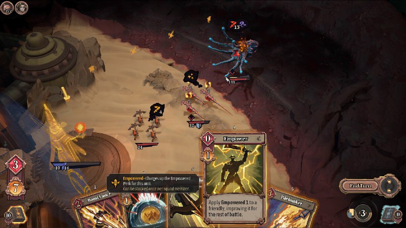 永夜之围/As We Descend在这款注重策略的牌组构建式类Rogue游戏中，招兵买马、训练升级，踏破魔物肆虐的荒野