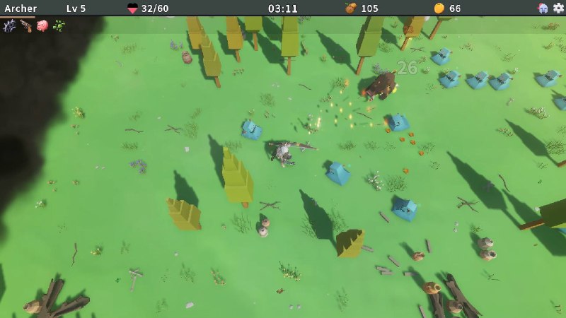 树林中/In Woods丛林中（In Woods）是由Vantavis Studio制作发行的一款肉鸽生存类游戏，游戏采用极简的低模画风，玩家将在游戏中面对源源不断涌来的怪物们，通过不断的战斗获取经验，升级你的角色获取更强大的能力，在游戏中努力的生存下去，击败最终BOSS获取游戏胜利