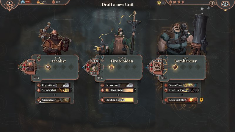 永夜之围/As We Descend在这款注重策略的牌组构建式类Rogue游戏中，招兵买马、训练升级，踏破魔物肆虐的荒野