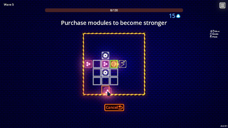 霓虹攀升/Neon Ascending强调机制的格子管理肉鸽塔防，以及许多闪闪发光的特效