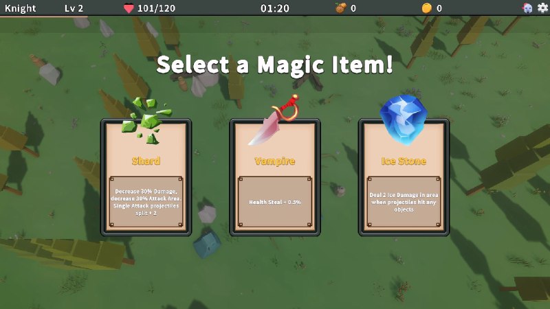 树林中/In Woods丛林中（In Woods）是由Vantavis Studio制作发行的一款肉鸽生存类游戏，游戏采用极简的低模画风，玩家将在游戏中面对源源不断涌来的怪物们，通过不断的战斗获取经验，升级你的角色获取更强大的能力，在游戏中努力的生存下去，击败最终BOSS获取游戏胜利